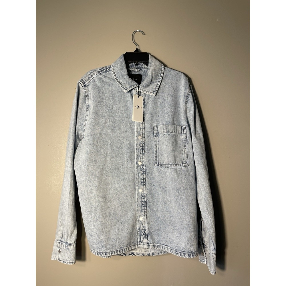7 For All Mankind Light Blue Denim Button Up Shirt Jacket Boxy Relaxed Sz L NWT